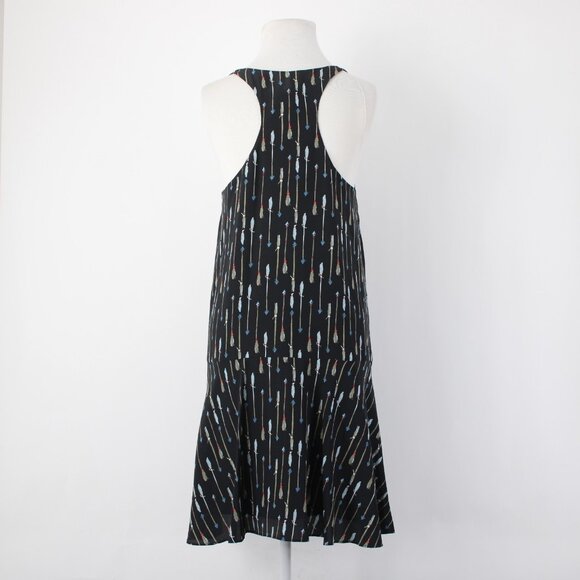Joie Dress Sz S Black Multi Color Arrows Racer Back Lined 100% Silk Poly Dress - Picture 9 of 14